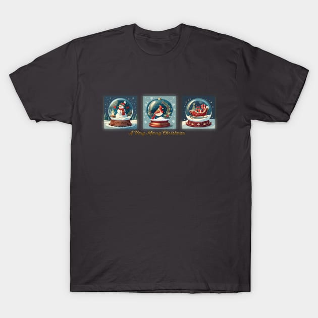 Three Christmas Snow Globes T-Shirt by Midcenturydave